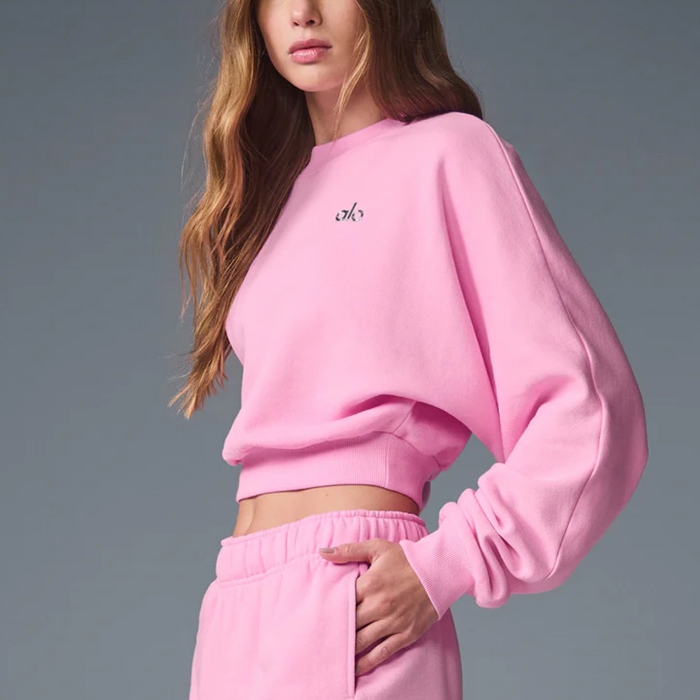 Alo Cropped Accolade Crewneck Sweet Pink nwt size S